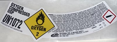Hp Oxygen Label (Cal Tool Oxygen Compressed Sl)